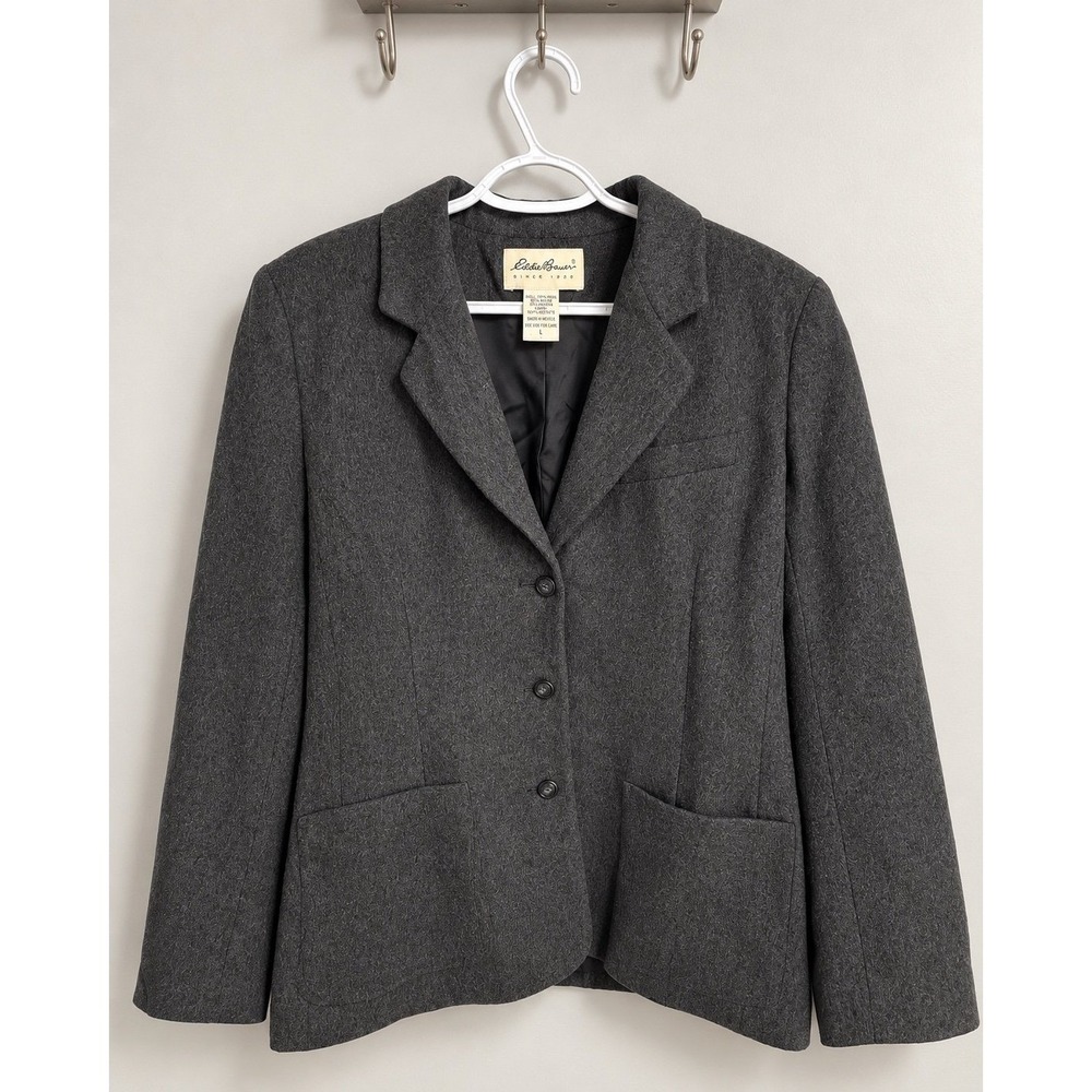Eddie Bauer Womens Gray Wool Angora Blend 3 Button Blazer Jacket Size L